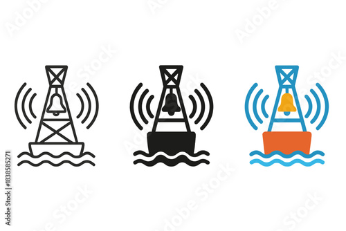 Maritime Communication Emblem. Abstract maritime communication emblem combining buoy silhouette, bell, and sound waves, first in
