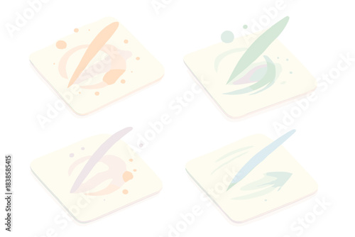 Fluid Gesture Dynamics. Isometric vector illustration set Fluid gesture dynamics: pen strokes blending with splatter rings,