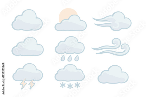 Skyborne Icon Set. Isometric vector illustration set Skyborne pictograms: fluffy contours, partial outlines, soft translucence,