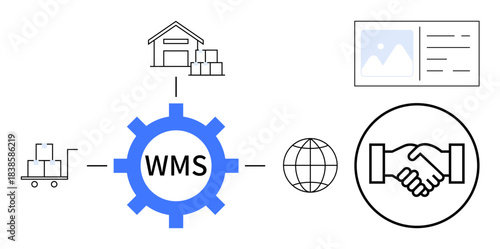 Warehouse management system WMS. WMS gear linking logistics, global inventory management, and operational collaboration. WMS improving efficiency across supply chains. For logistics, inventory