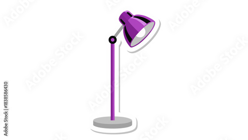 Adjustable Purple Desk Lamp With Round Base Illuminated On A Black Background With White Border Overlay