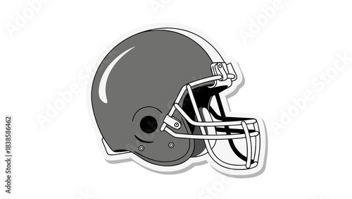 American Football Helmet Side View Gray And White Simple Graphic Illustration On Black Background With White Outline