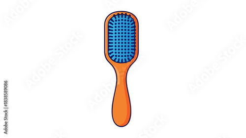 Bright Orange Hairbrush With Blue Bristles Isolated On Black Background Representing Hair Care And Grooming Accessories