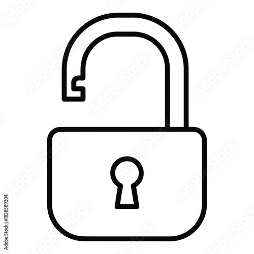 Open lock outline illustration demonstrating security and accessibility metaphor concept