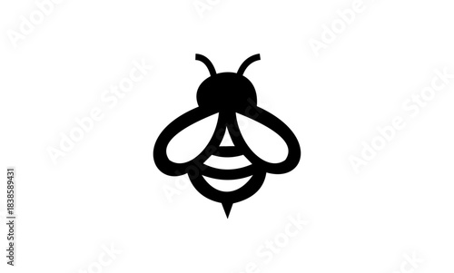 Minimalist Black Bee Icon on White Background.