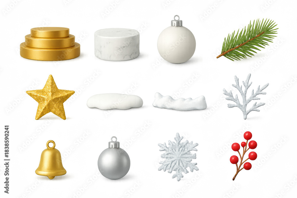 Fototapeta premium Festive Christmas ornaments and decorations on a transparent background