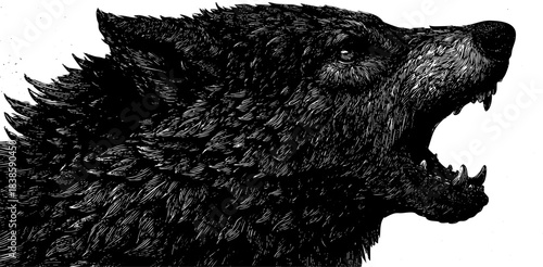 Roaring Wolf Illustration in Black and White