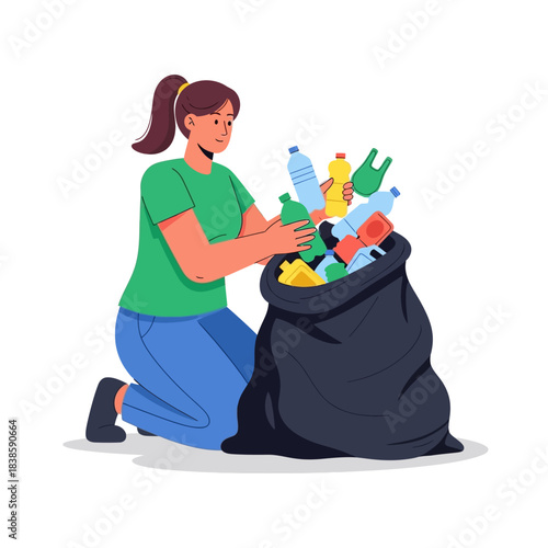 Eco-Warrior's Action: A dedicated individual collects discarded plastic bottles, highlighting the need for responsible waste management.