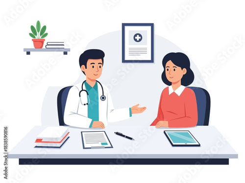 Medical Consultation: A doctor engages in a thorough consultation with a patient. the image captures the essence of care. The serene atmosphere is indicative of trust and empathy.