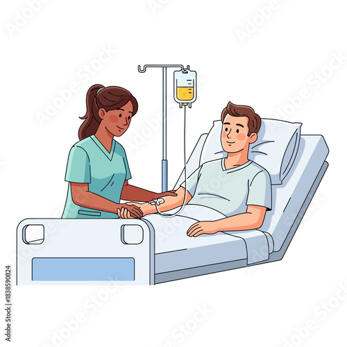 Caring Healthcare: A compassionate nurse provides attentive care to a patient in a hospital bed, symbolizing comfort, support, and healing within a medical setting.