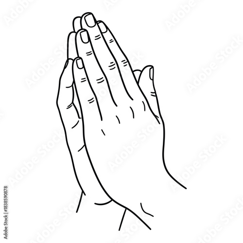 Praying hands in a minimalist line art style illustration