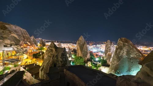 Timelapse of night cityscape of Cappadocia in Turkey