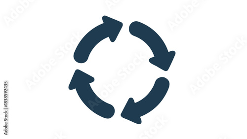 Circular Arrows Infographic Symbol Representing Recycling And Repetition In A Dark Blue Tone Against A Solid Black Background With Clean Lines And A Simple Geometric Design