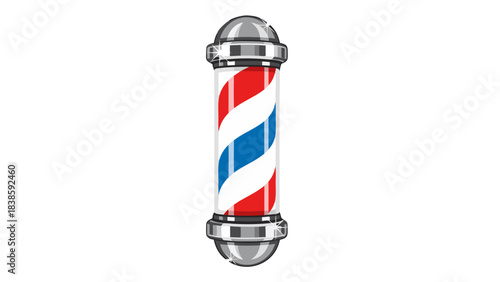 Classic Barber Pole With Red White and Blue Stripes and Chrome Accents Isolated on Black Background