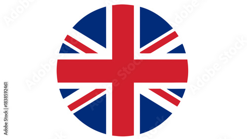 Circular Union Jack Flag Emblem With White Border on Black Background Symbolizing Great Britain and the United Kingdom National Identity United as One Nation