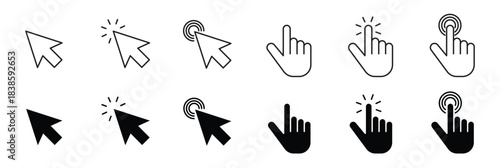 Computer mouse click cursor icons set