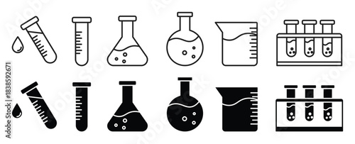 Erlenmeyer flask chemistry beaker icon set