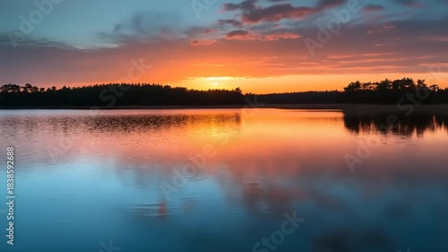 Wallpaper Mural Serene sunset over tranquil lake with a boat Torontodigital.ca