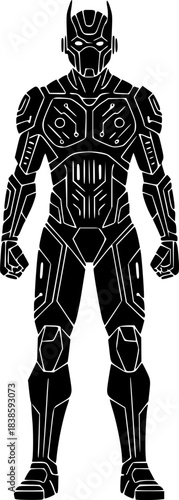 black robot superhero standing, futuristic design clip art preview