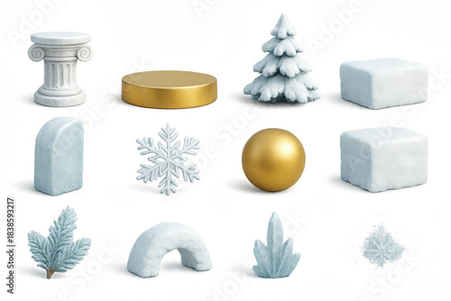 Festive 3D Rendered Christmas Decorations and Winter Elements