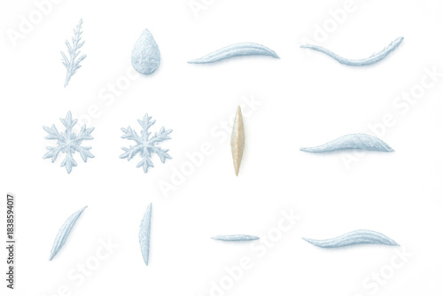 Winter elements collection with snowflakes, ice crystals, and snowdrifts