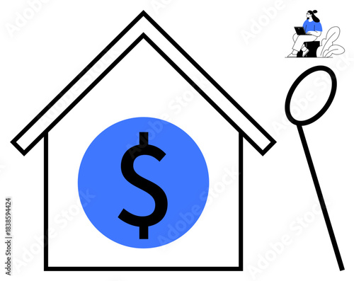 Real estate investment. Visual elements include a house icon with a dollar sign real estate investment. Ideal for concepts related to financial growth, property, and housing market. finance topics