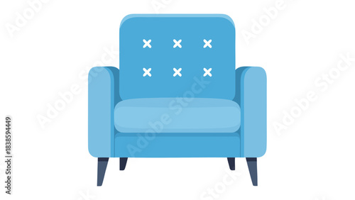 Comfortable Light Blue Armchair With Button Tufting On Backrest And Squared Arms Clean Modern Design Isolated On Black Background