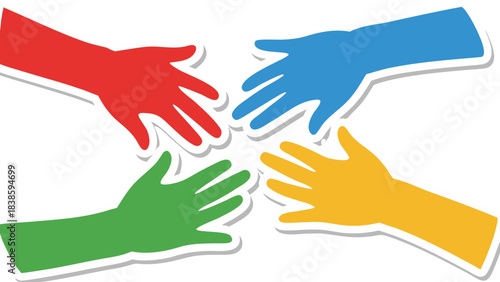 Colorful Hands Reaching Together Symbolizing Unity and Teamwork Against a Black Background