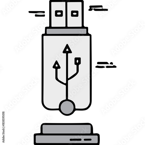 Close Up Of A USB Flash Drive With A USB Symbol On A Clean White Background In A Studio Lighting Setup