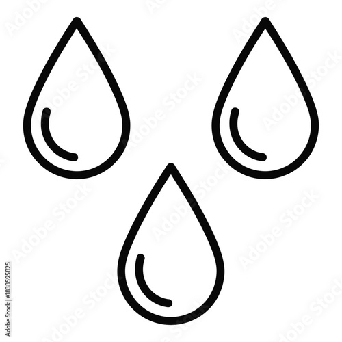 Three Water Drops Icon Simple Black Outline on White Background