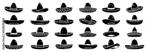 Large collection of mexican sombrero hats vector icons set for fiesta and party design