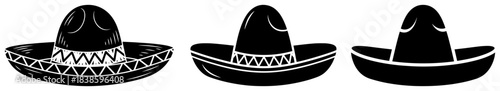 Three mexican sombrero hats with different details from textured to silhouette vector illustration