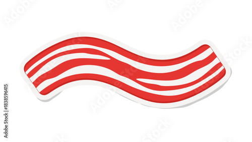 Crispy Bacon Slice With White Stripes Against Black Background Simple Flat Design