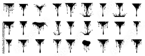 Large collection of dripping liquid vector shapes melting paint ink and slime drops with splashes