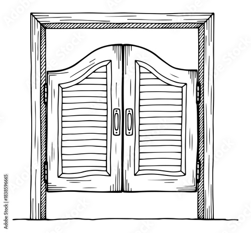 Old western saloon swinging doors Wooden bar entrance gate vector illustration sketch