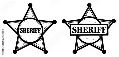 Sheriff star badge icon set Western police law enforcement emblem vector illustration