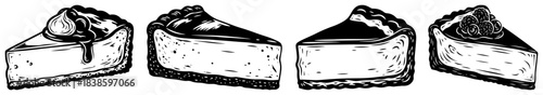 Cheesecake slice set with various toppings Sweet dessert pastry hand drawn vector illustration sketch