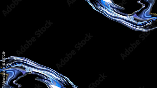 Obraz na plátne Dynamic floating chrome fluid splashes on black background with reflective metal