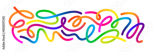 Color Gradient Line Shapes. Abstract 3D Wave Line Pattern. Vector Rainbow Gradient Swirl Ribbon Background. Squiggly Color Organic Shape Kit.