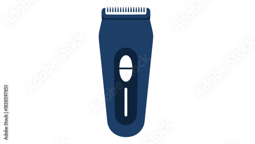 Dark Blue Electric Hair Clipper With White Oval Button and Indicator Light on a Black Background Detailed Studio Shot