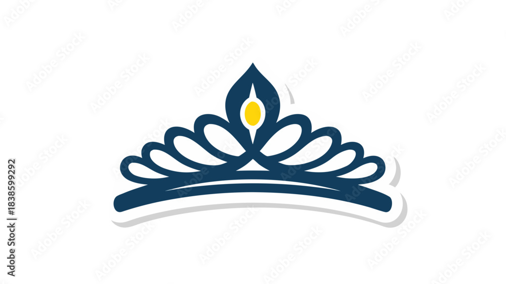 Obraz premium Elegant Navy Blue and Yellow Tiara Crown Icon With White Outline Isolated on Black Background Royalty Symbol Luxury Jewelry Accessory