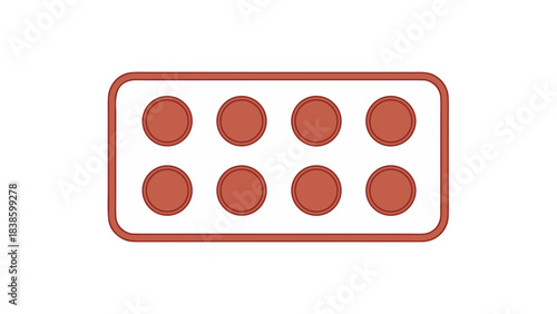 Eight Round Brown Pills in a White Blister Pack on a Black Background Clinical Treatment Medical Dosage Healthcare Supplies Pharmaceutical Product