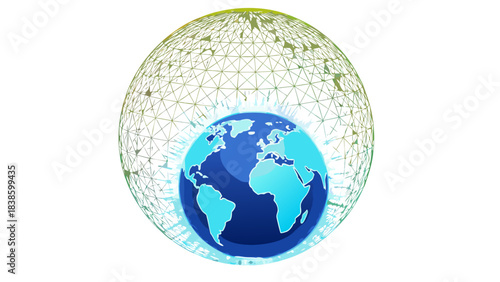 Digital Globe with Glowing Orbits and Geometric Network Overlay on Black Background Symbolizing Global Connectivity and Technology Innovation