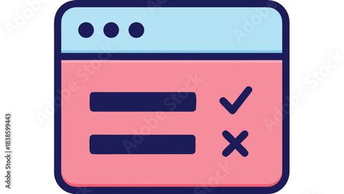 Digital Survey Form With Checkboxes And Crosses In A Browser Window Illustration Simple Flat Design With Teal And Pink Colors And Dark Blue Icons Represents Choices And Decisions Online