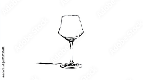 Delicate monochrome sketch of a stemmed wine glass with a subtle shadow on a white background