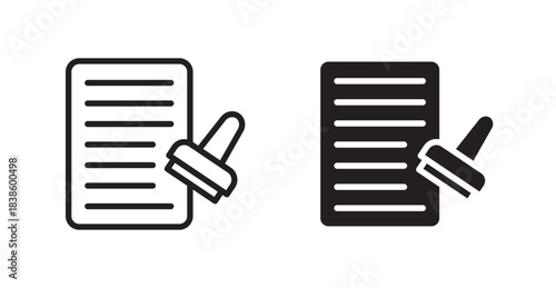 Approved document icons, black line art and clipart vector logo
