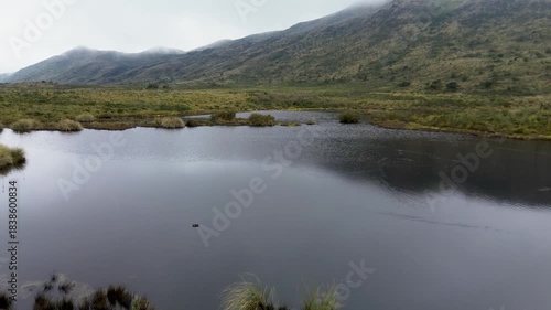 Aerial View of Colombian Paramo Lagoon Verjon. High quality 4k footage