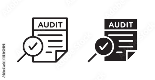 Audit icons, black line art and clipart vector logo