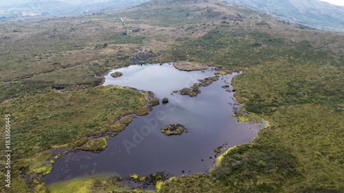 Aerial View of Andean Mountains Lagoon. High quality 4k footage