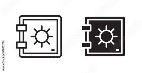 Bank vault icons, black line art and clipart vector logo